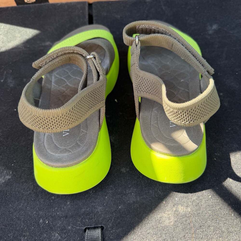 VIVAIA Women's Platform Sandals Olive Green & Neon Yellow Size 39 EU Size 8.5 US - Picture 4 of 7